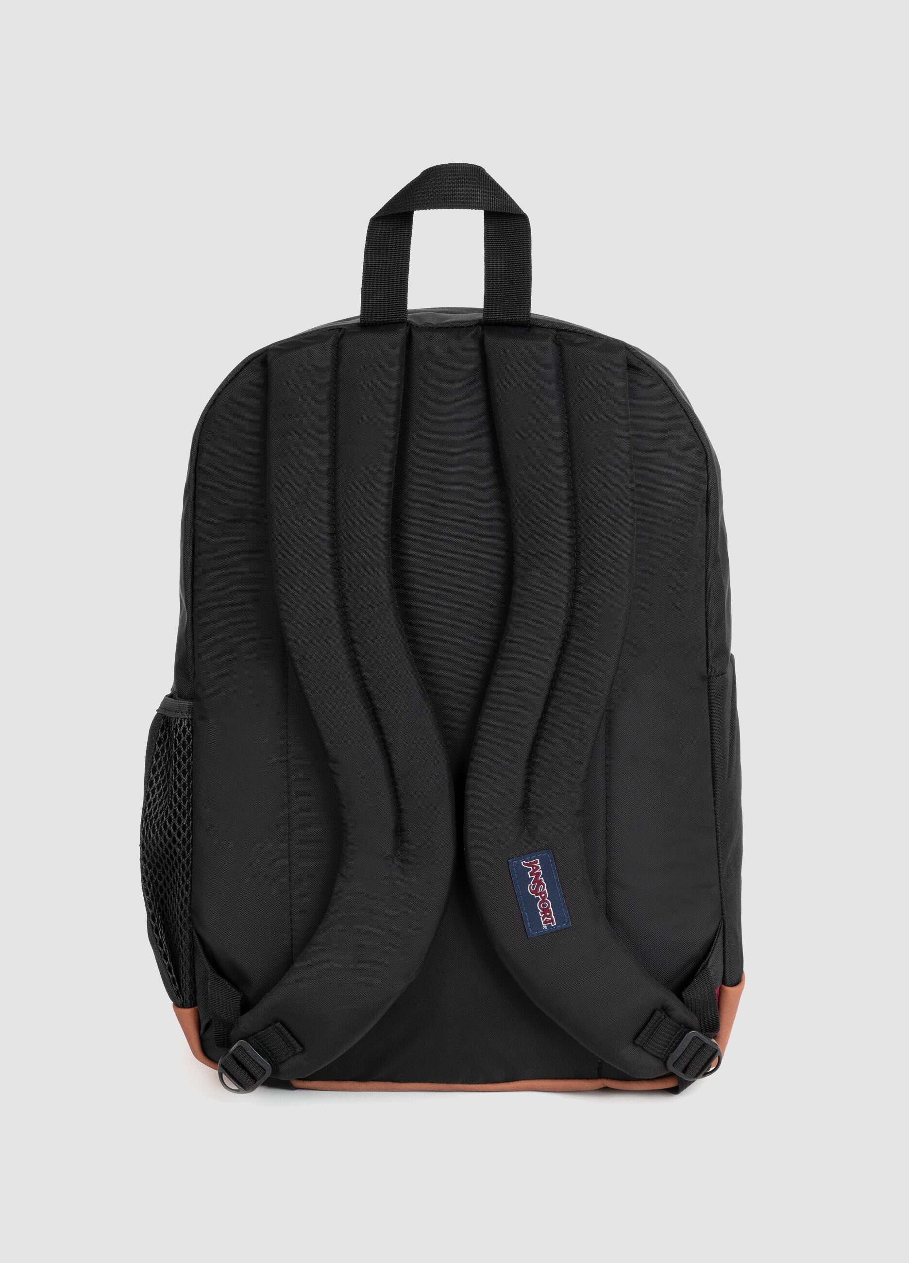 Zaino nero con fondo marrone e tasche esterne