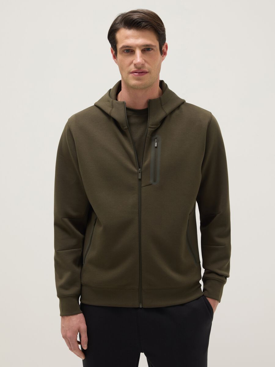 Regular fit green hoodie with front zip collar_0