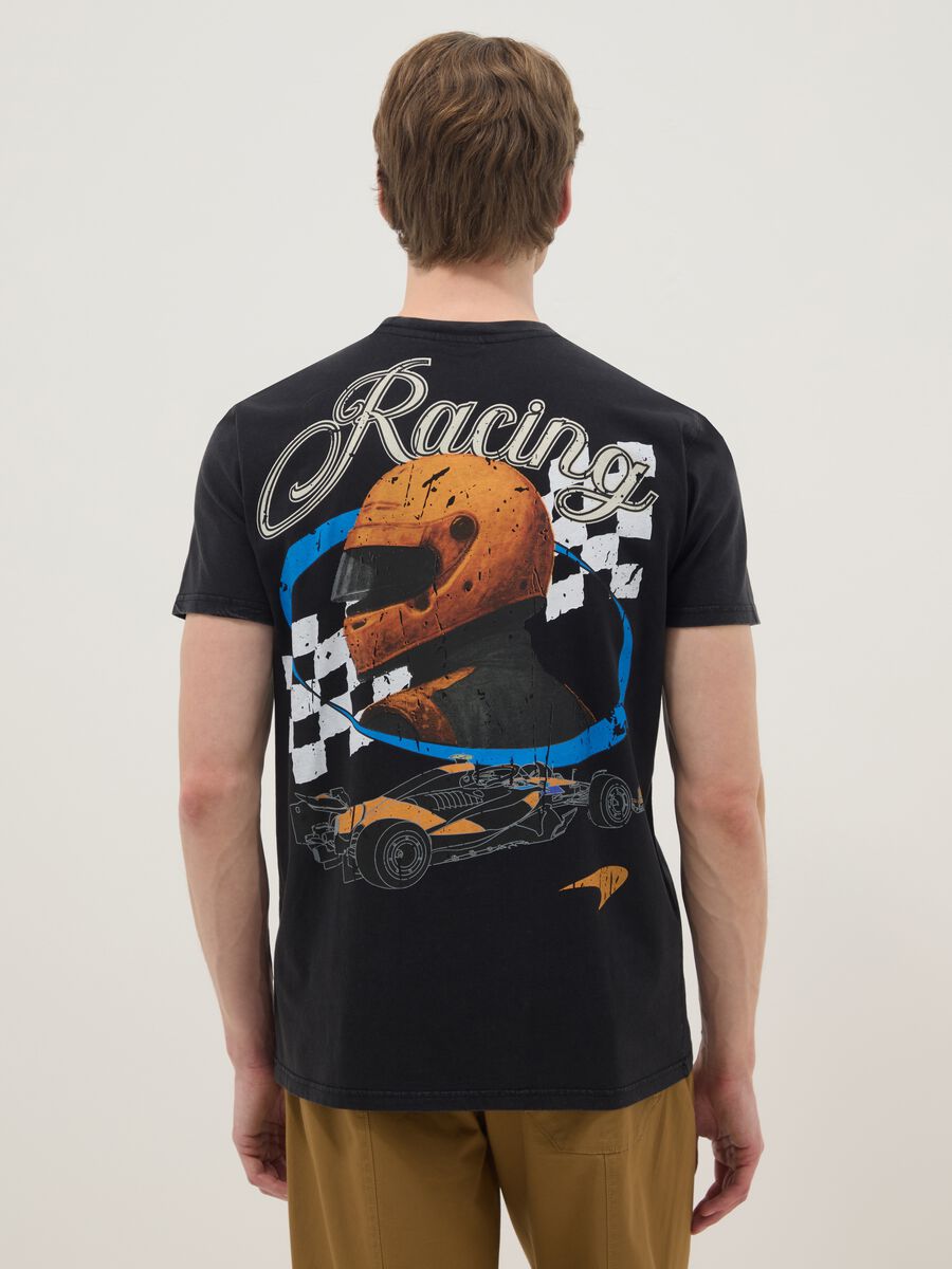 Black pure cotton regular fit t-shirt with McLaren print_2