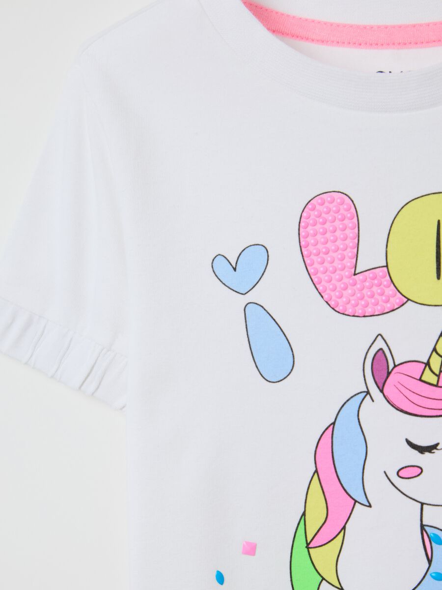 White stretch cotton T-shirt with unicorn print_3
