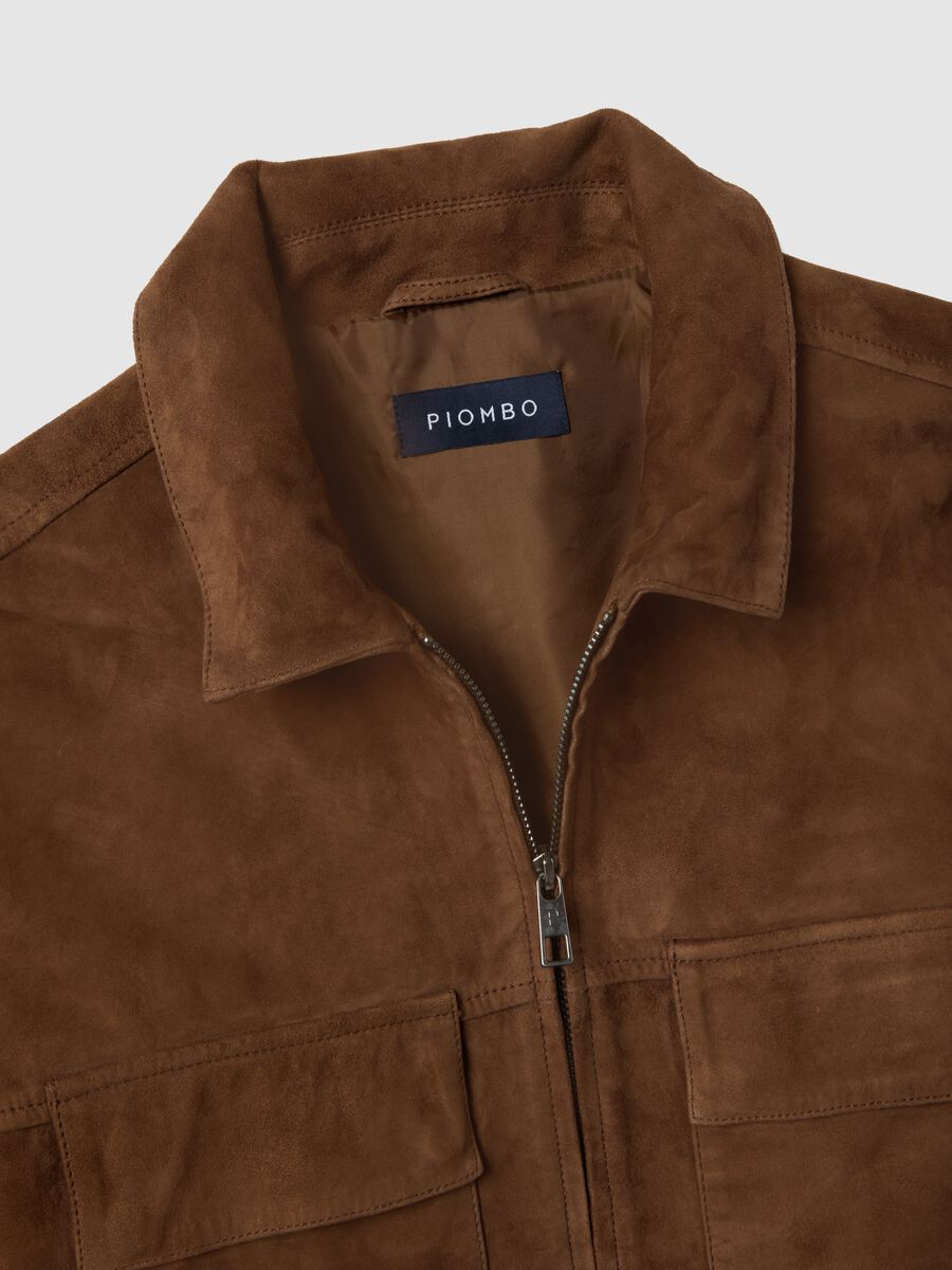 Giacca leggera in vera pelle marrone regular fit con full zip_5