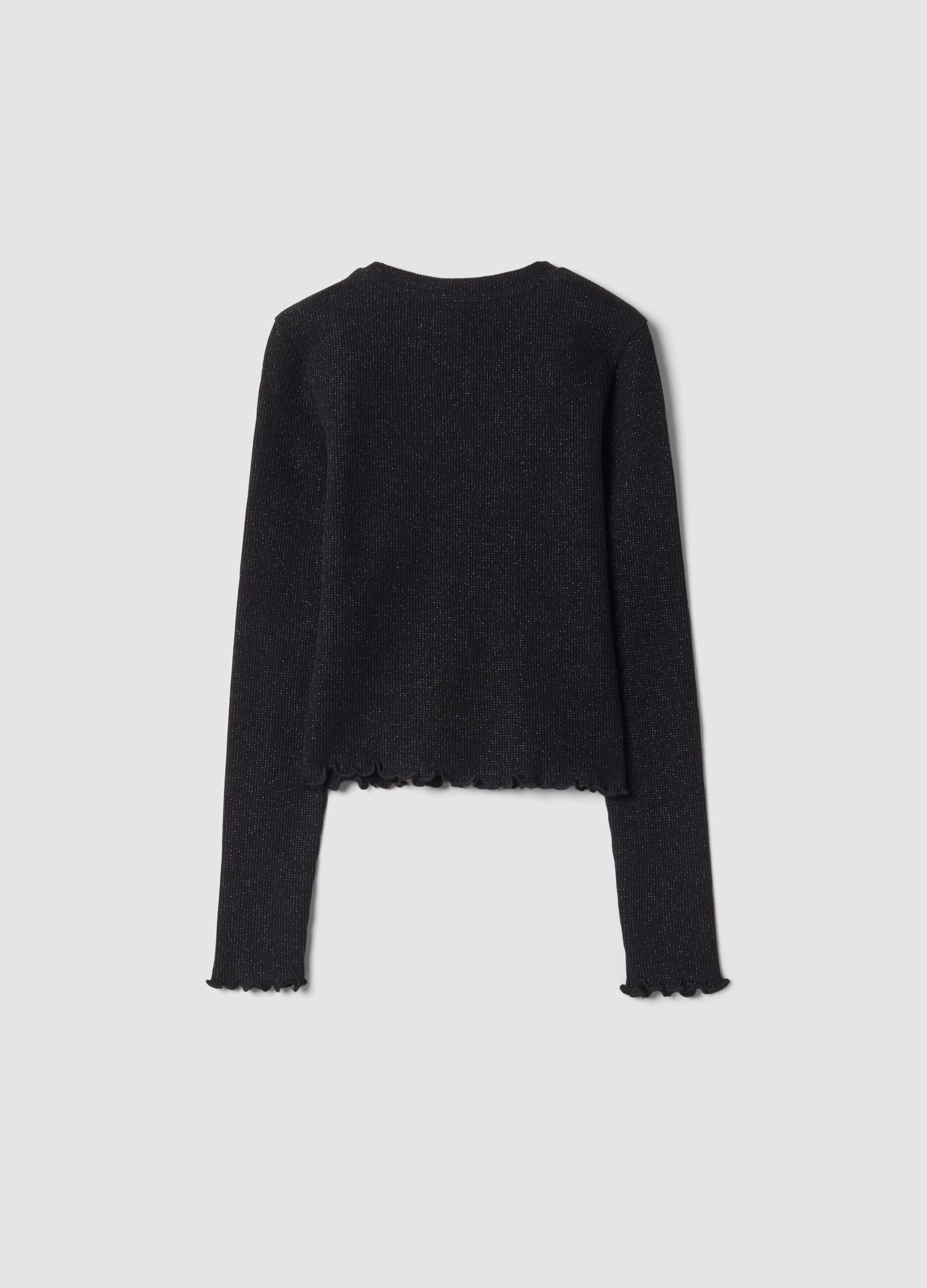 Black ribbed cotton-blend crew-neck T-shirt