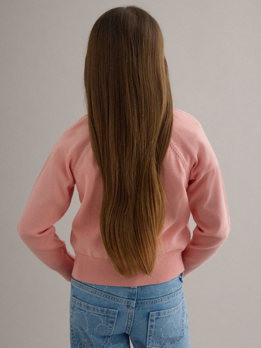 Girl's pink pure cotton regular fit cardigan with cable patterns_1