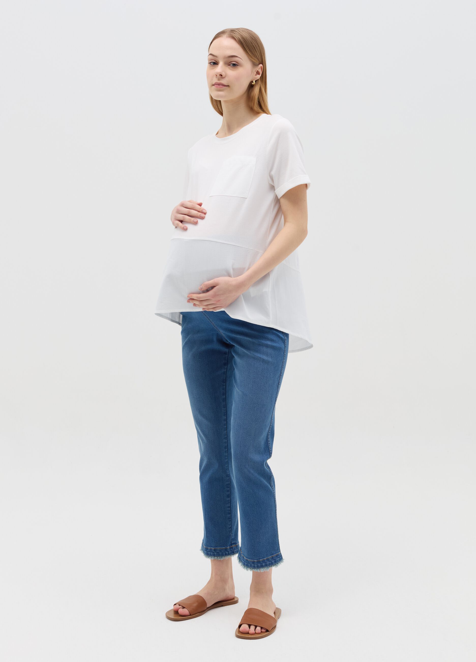 Cropped maternity treggings in denim