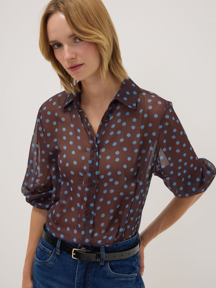 Brown and blue polka-dot regular-fit shirt_0