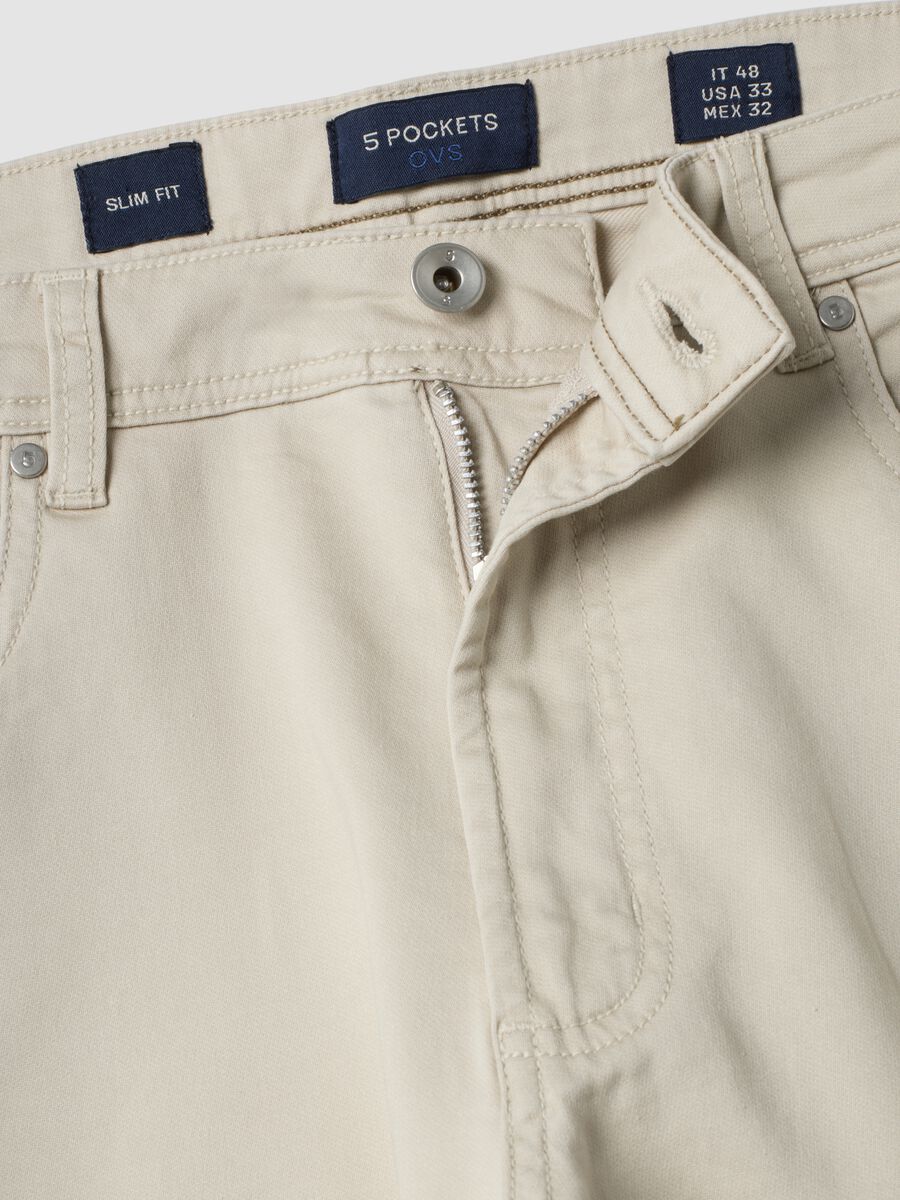 Beige slim-fit stretch cotton dobby trousers_6