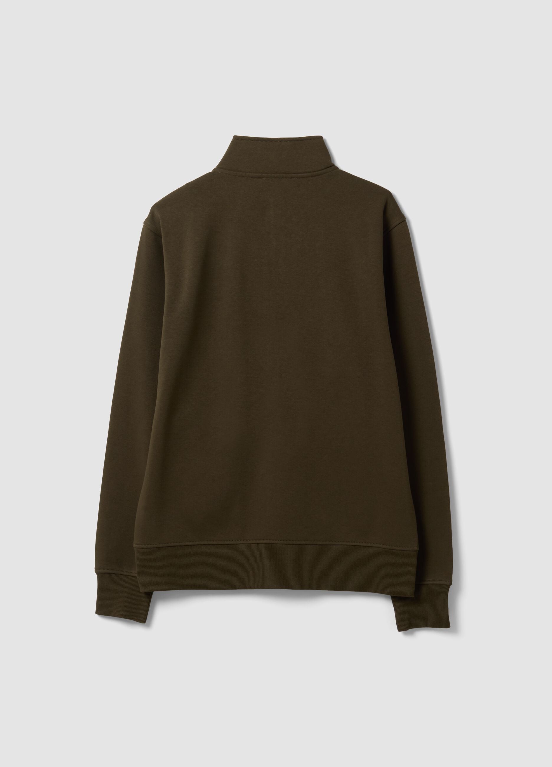 Green cotton-blend sweatshirt with crew neck and zip, regular fit