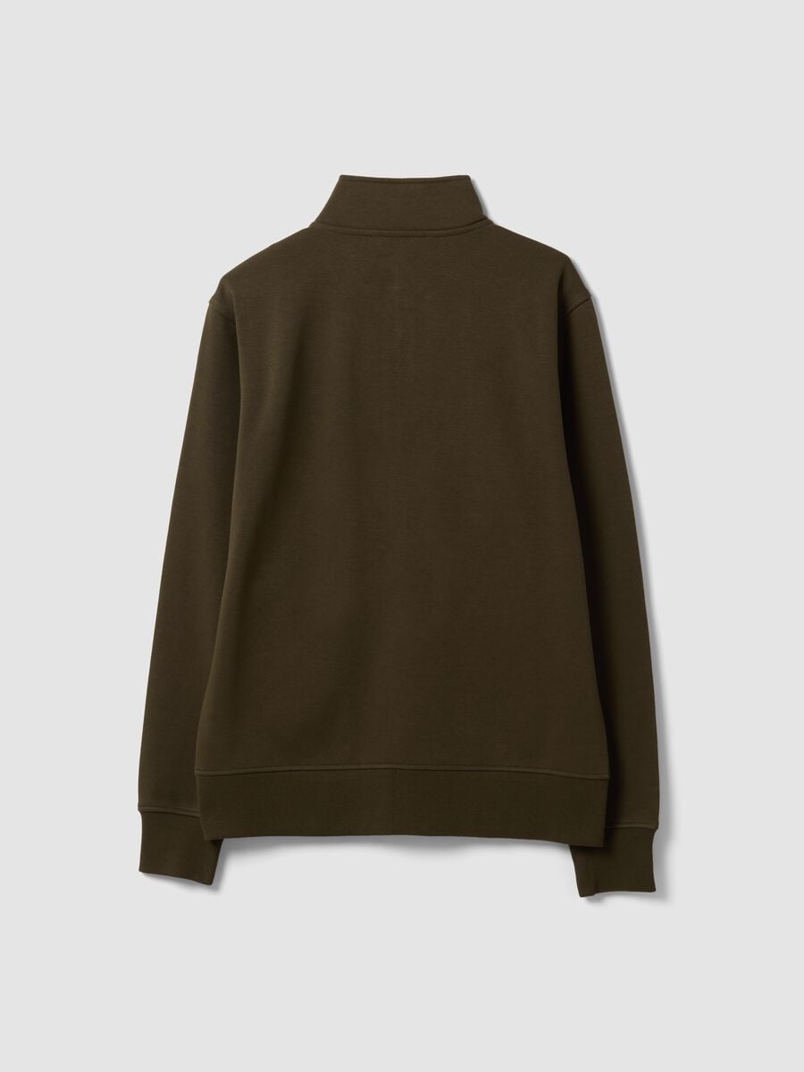 Felpa verde in misto cotone con girocollo e zip regular fit_6