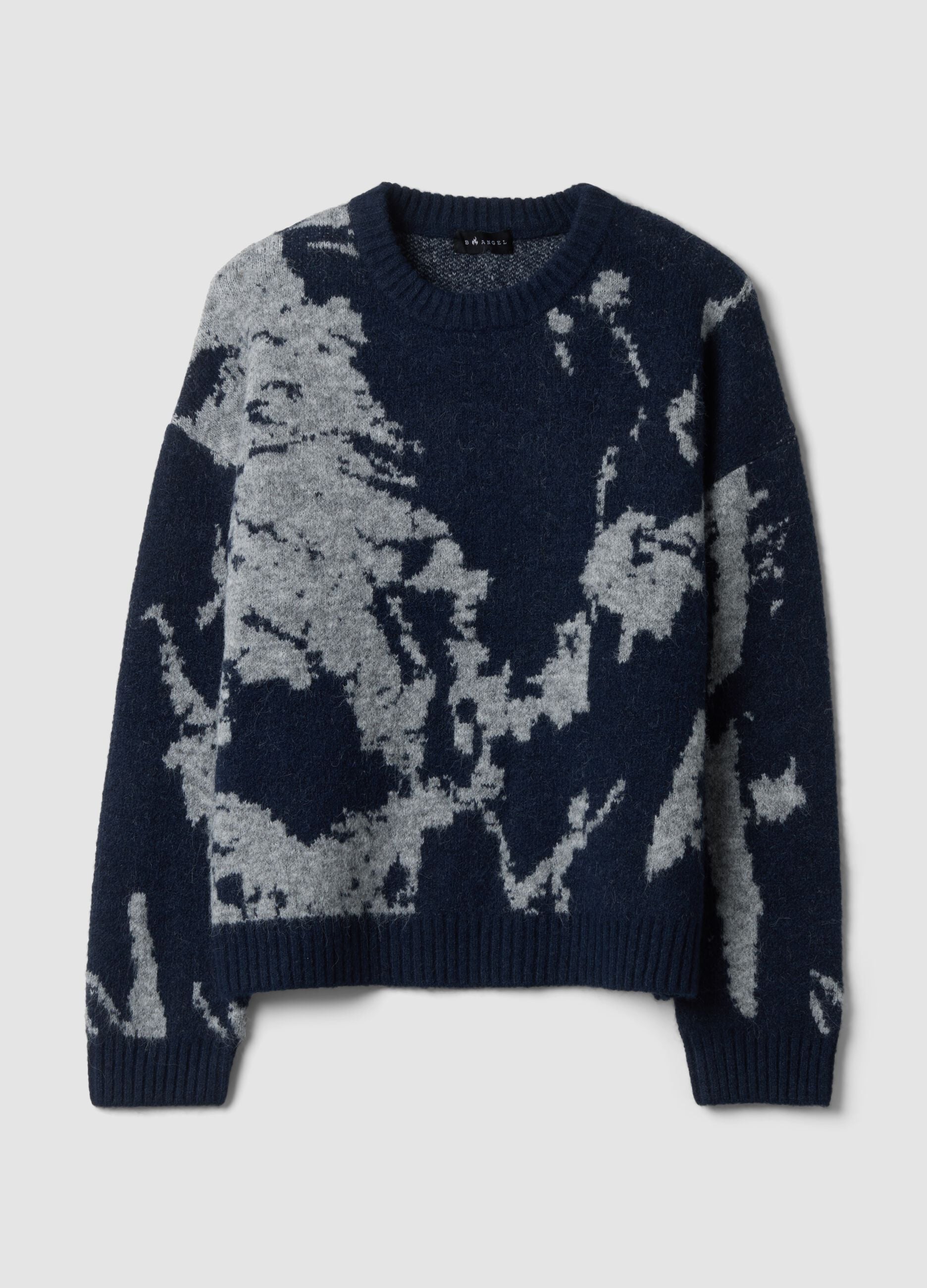 Blue stretch wool crew-neck jumper