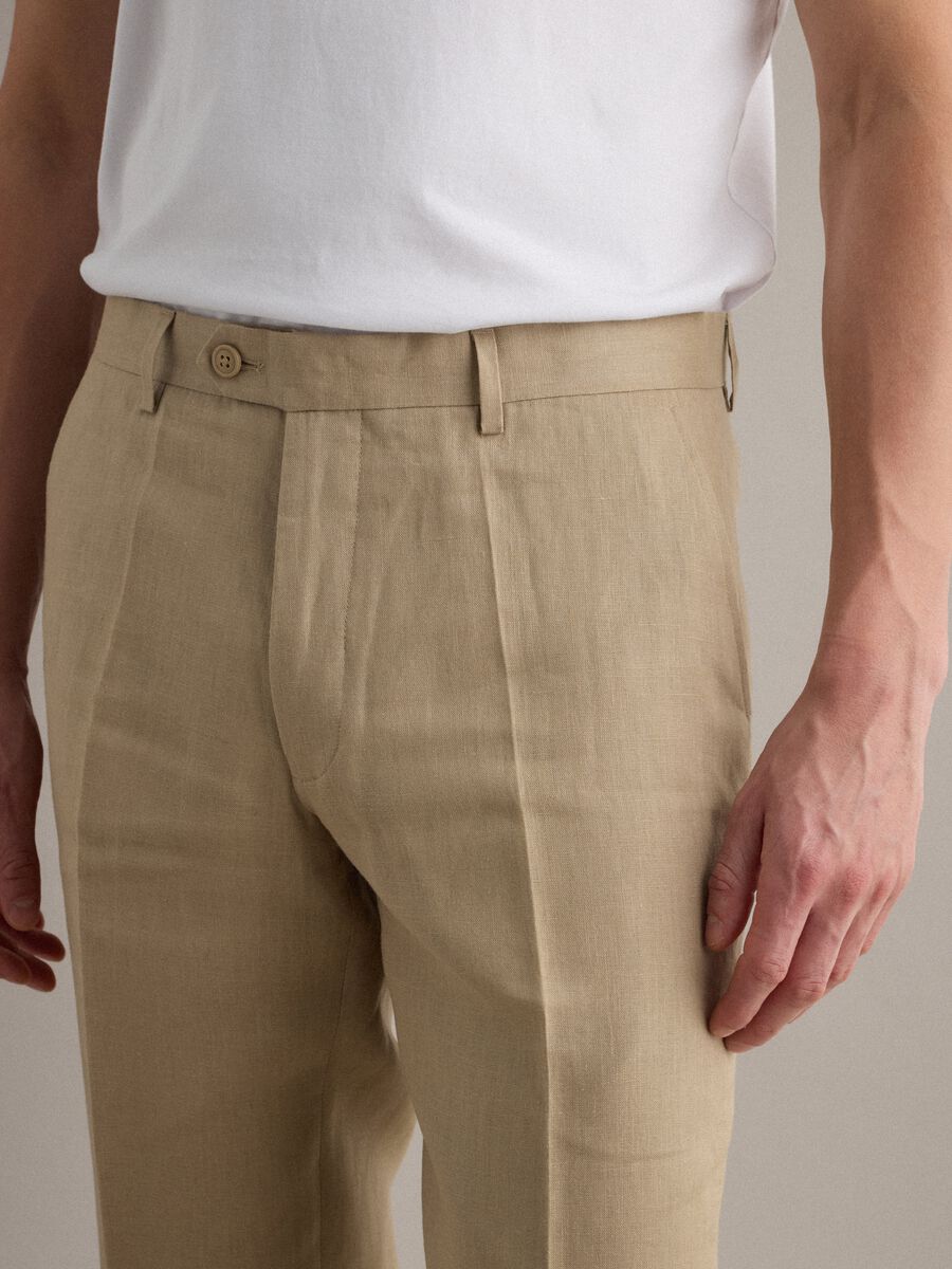 Pantaloni in puro lino beige slim fit_3