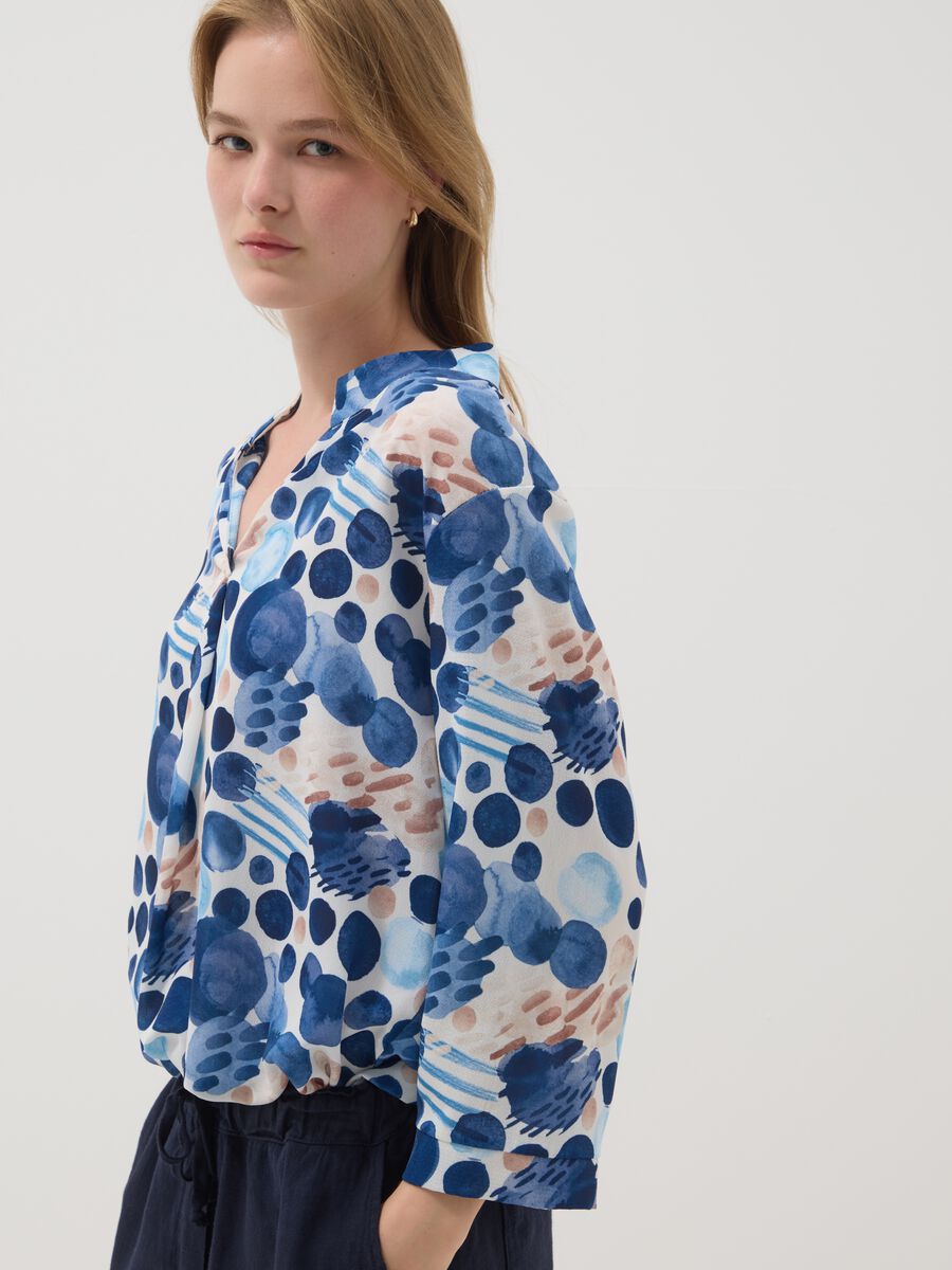Blue patterned long-sleeve top_0