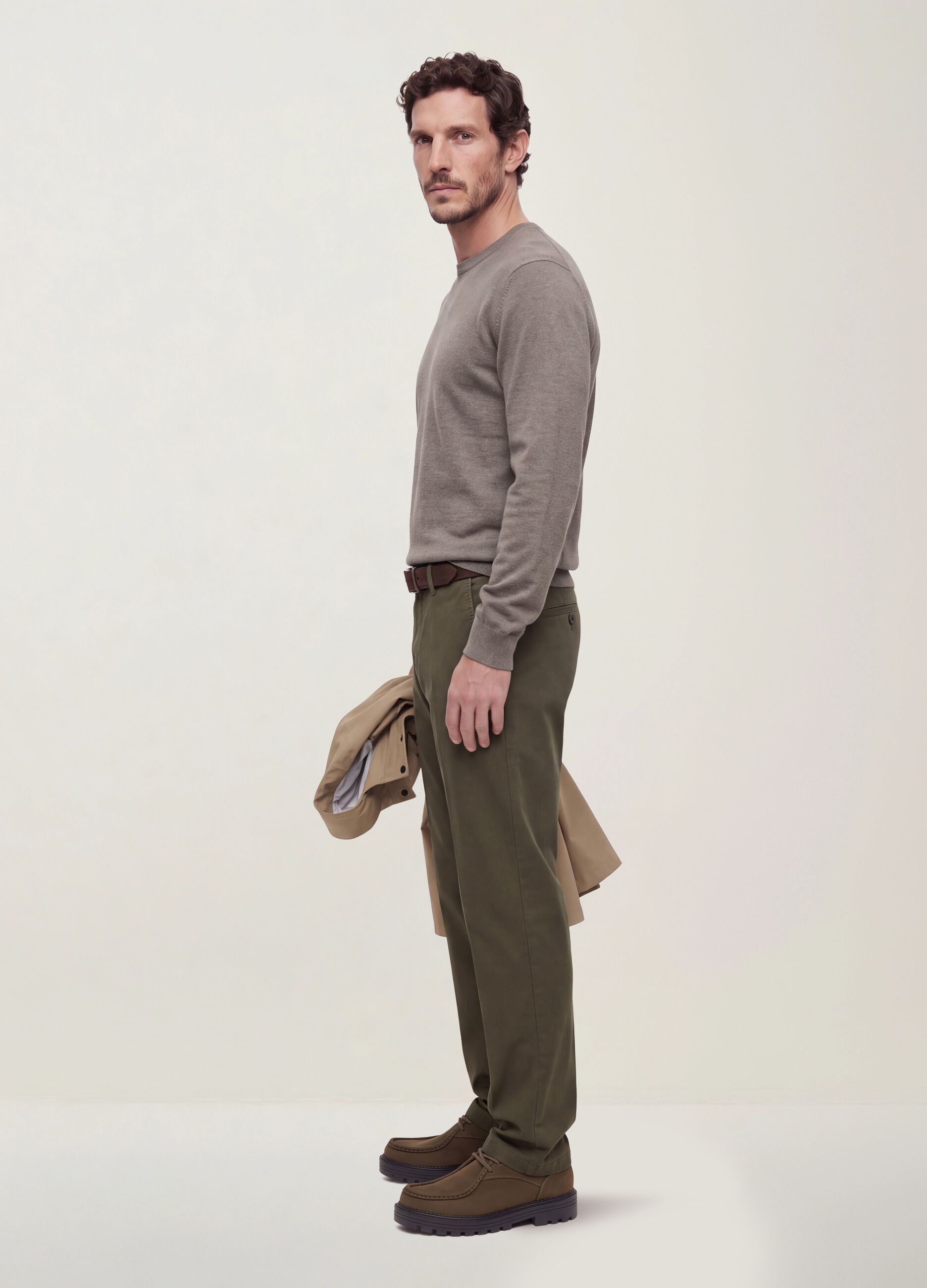 Pantaloni chino verde in twill di cotone elasticizzato slim fit