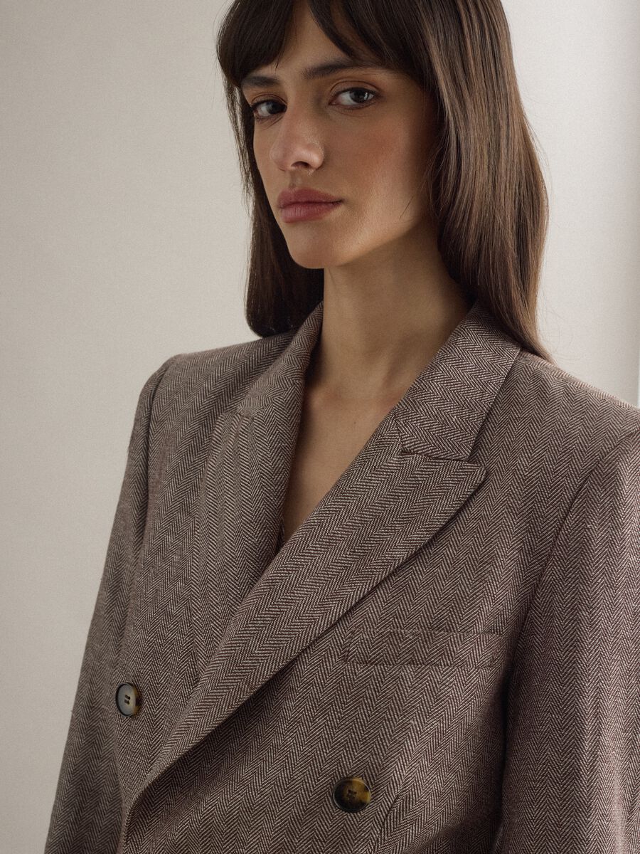 Multicolour viscose and linen mix regular fit blazer_2