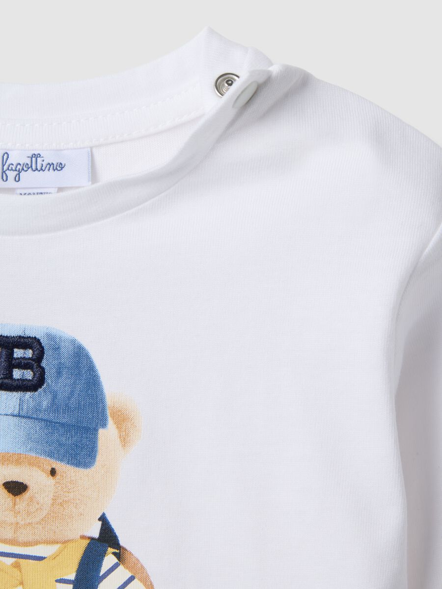 White pure cotton regular fit t-shirt with teddy bear for boys_2