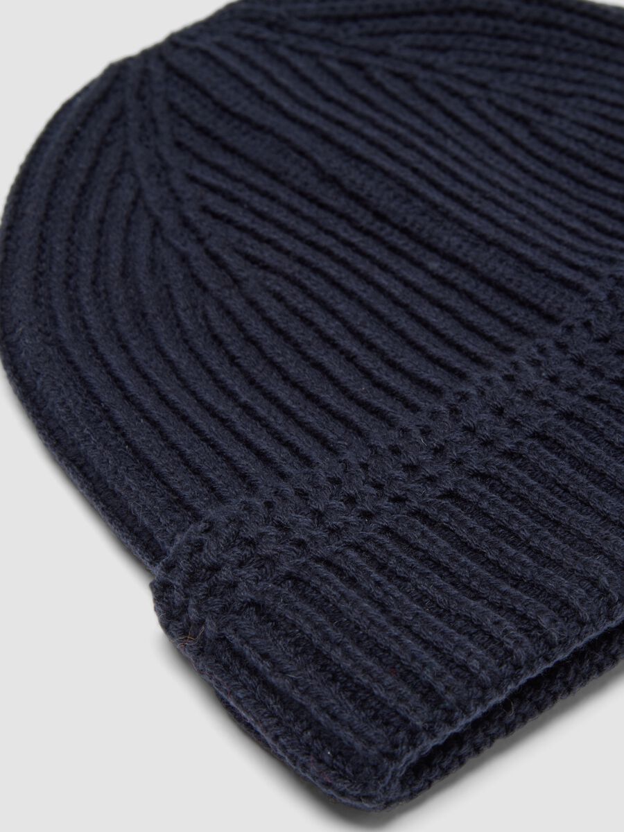 Ribbed denim beanie in cotton blend_1