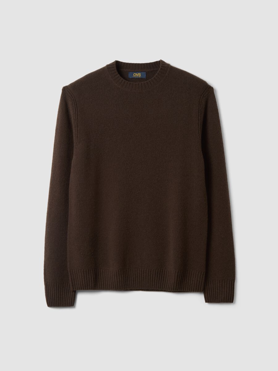 Maglia marrone girocollo in misto lana regular fit_0