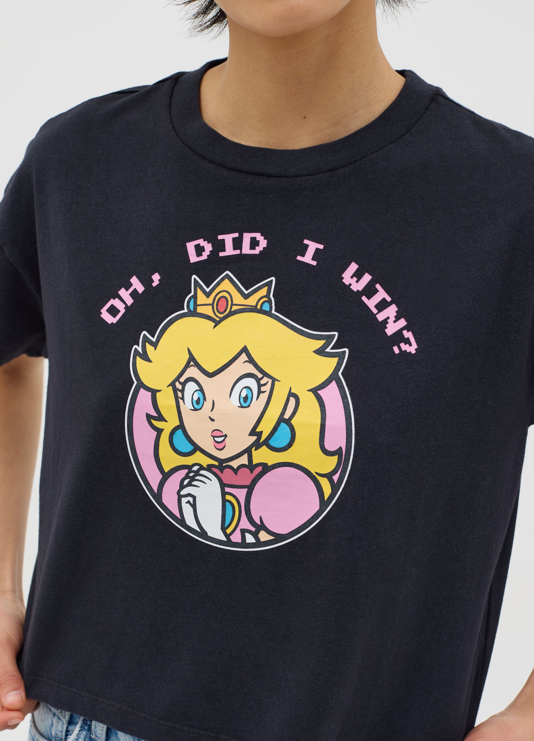 T-shirt nera in cotone stampa Super Mario™ principessa Peachy