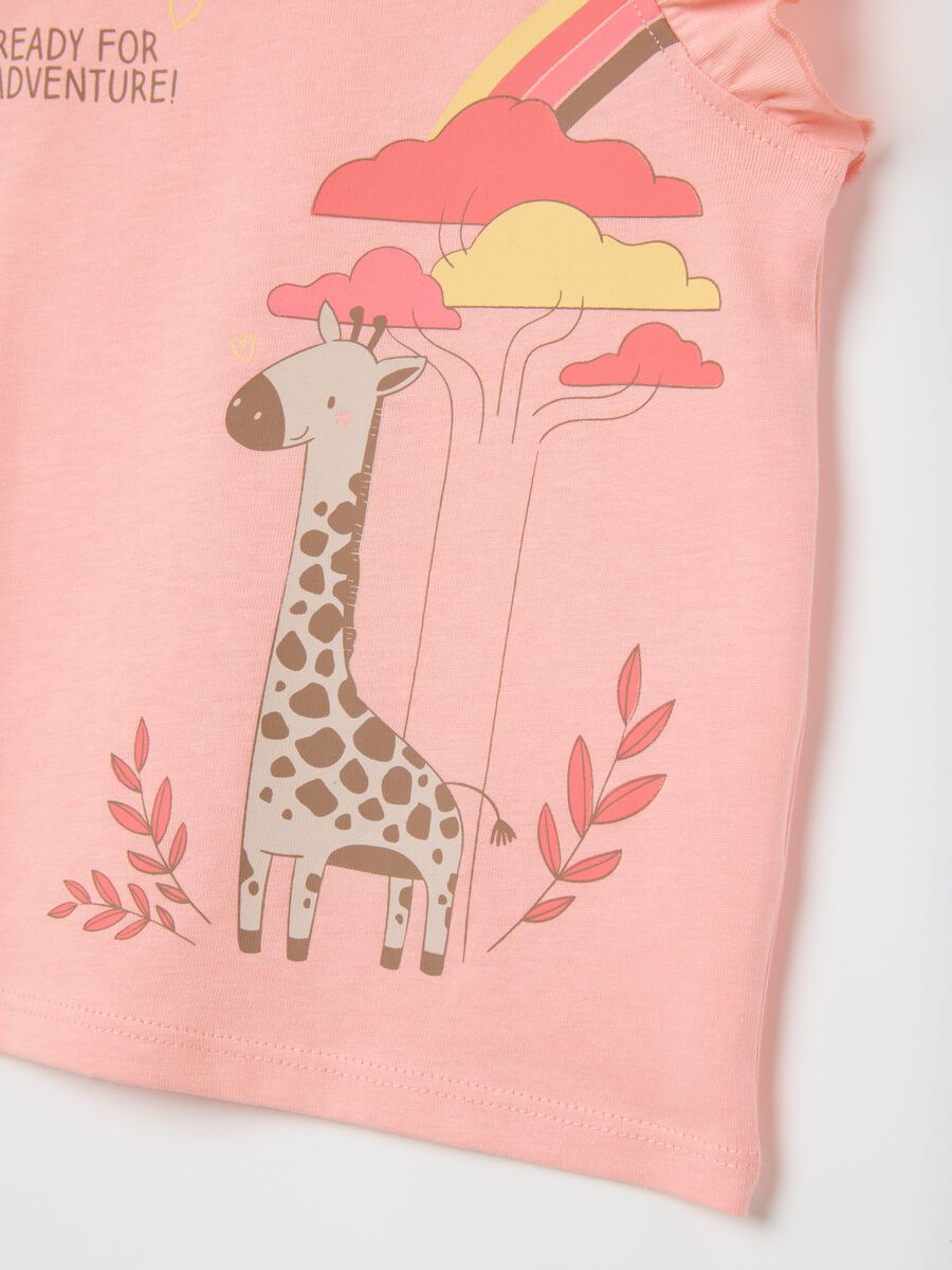 Pink regular-fit pure cotton girl's top with ruffled sleeves and print_2