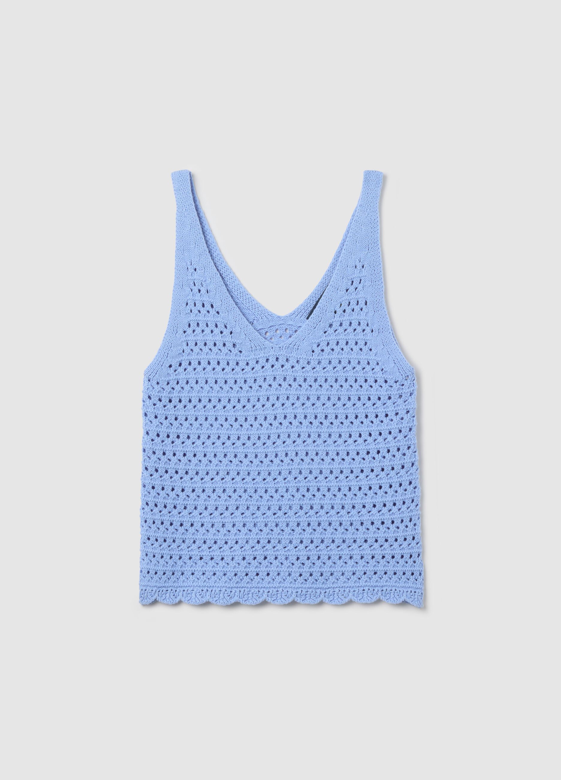 Light blue crochet tank top with V neck