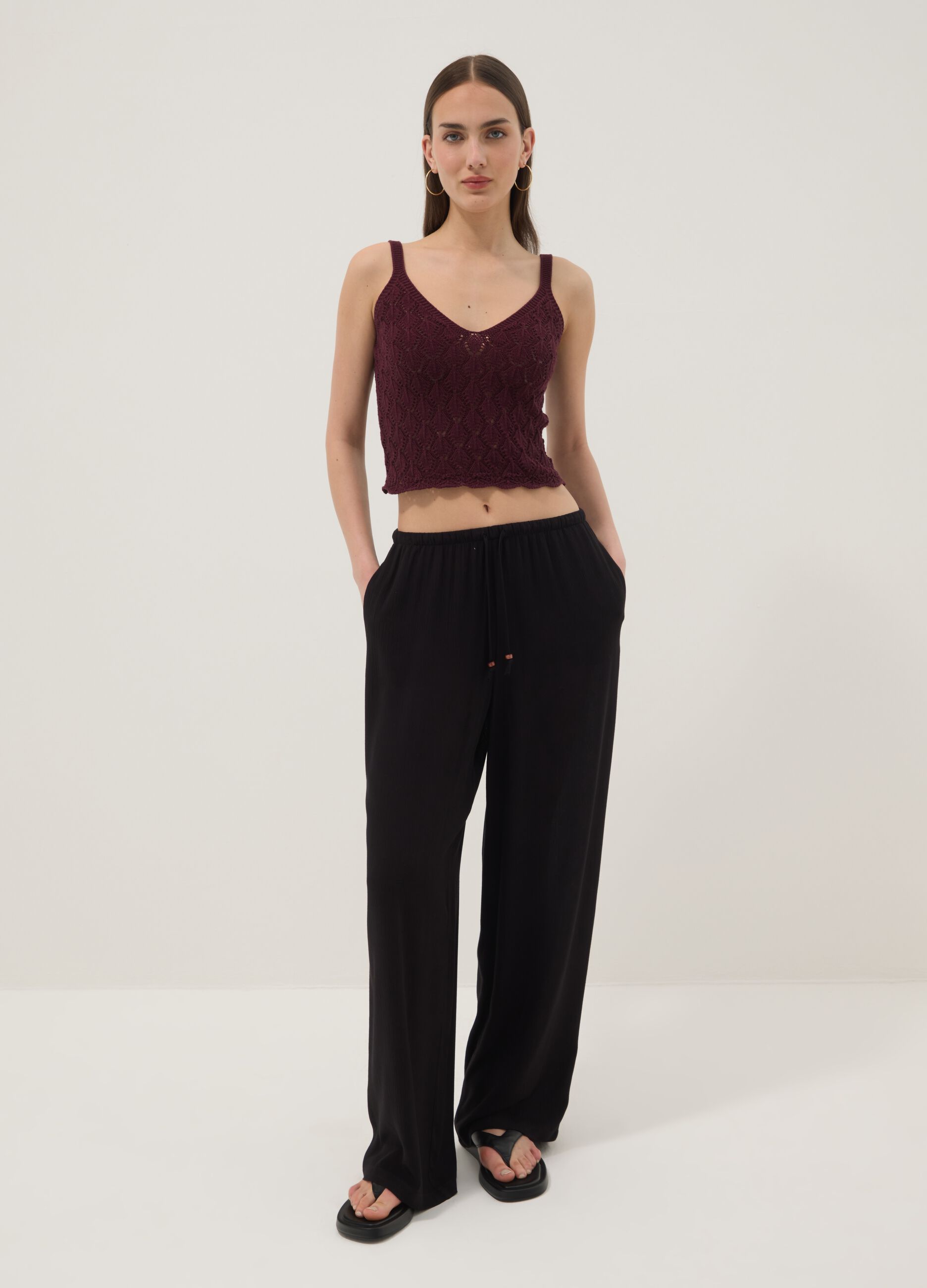 Black palazzo trousers in pure viscose