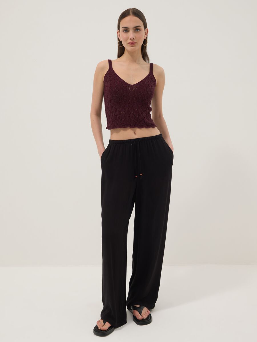 Black palazzo trousers in pure viscose_0