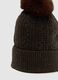 Brown knitted beanie hat with pompom_2