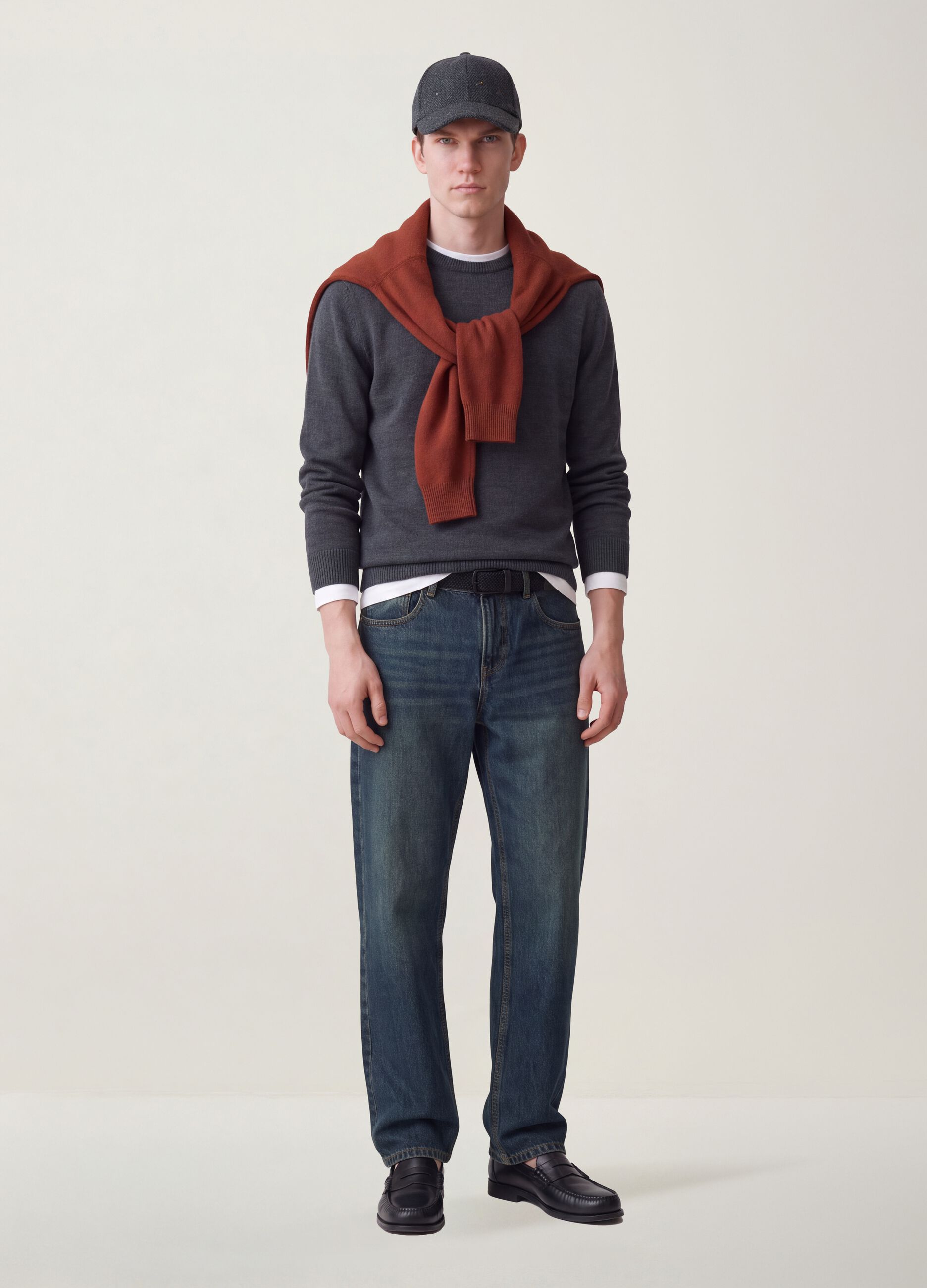 Maglia grigia girocollo in jersey knit regular fit