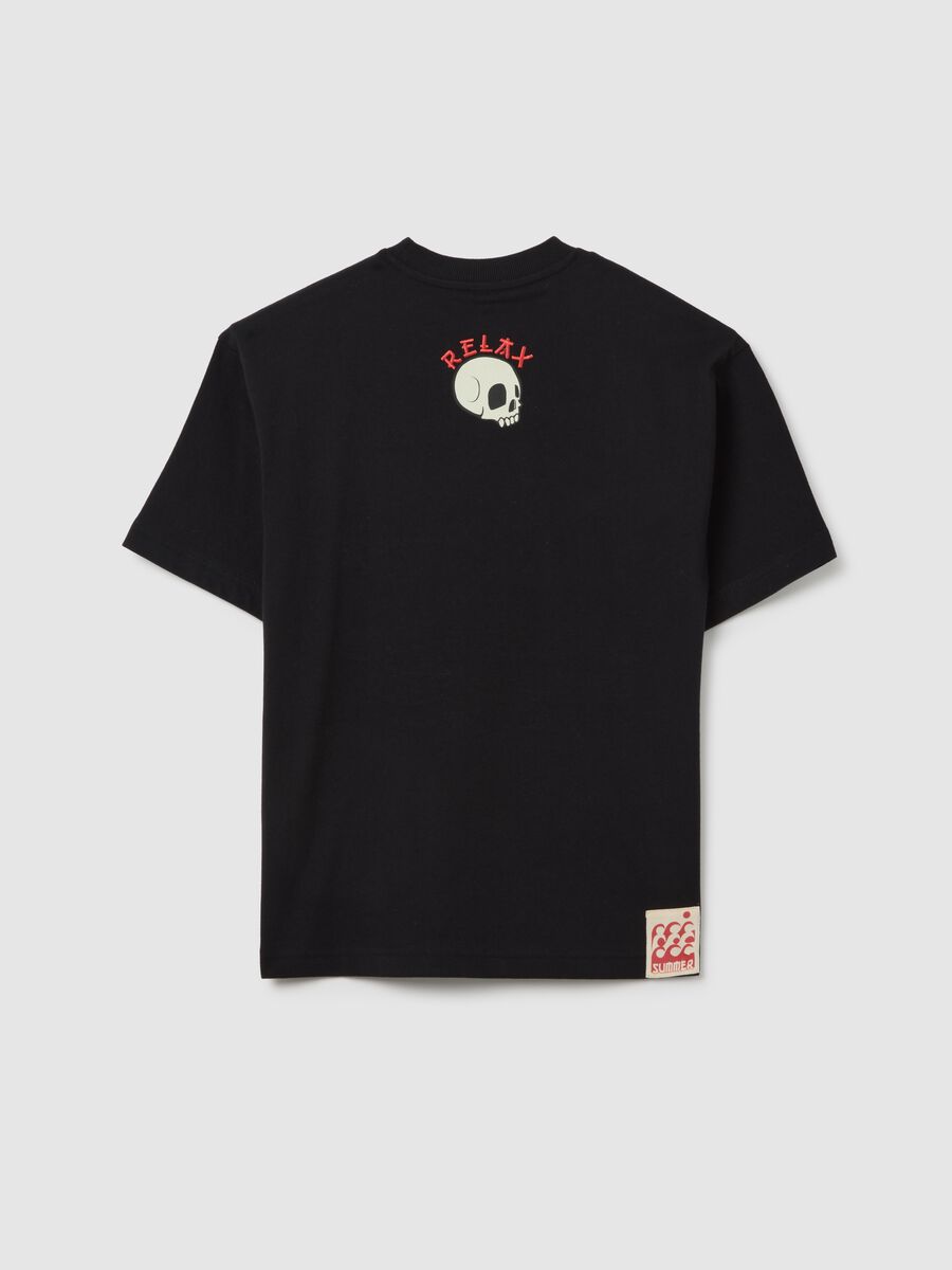 T-shirt da ragazzo in puro cotone nero regular fit con stampa_1