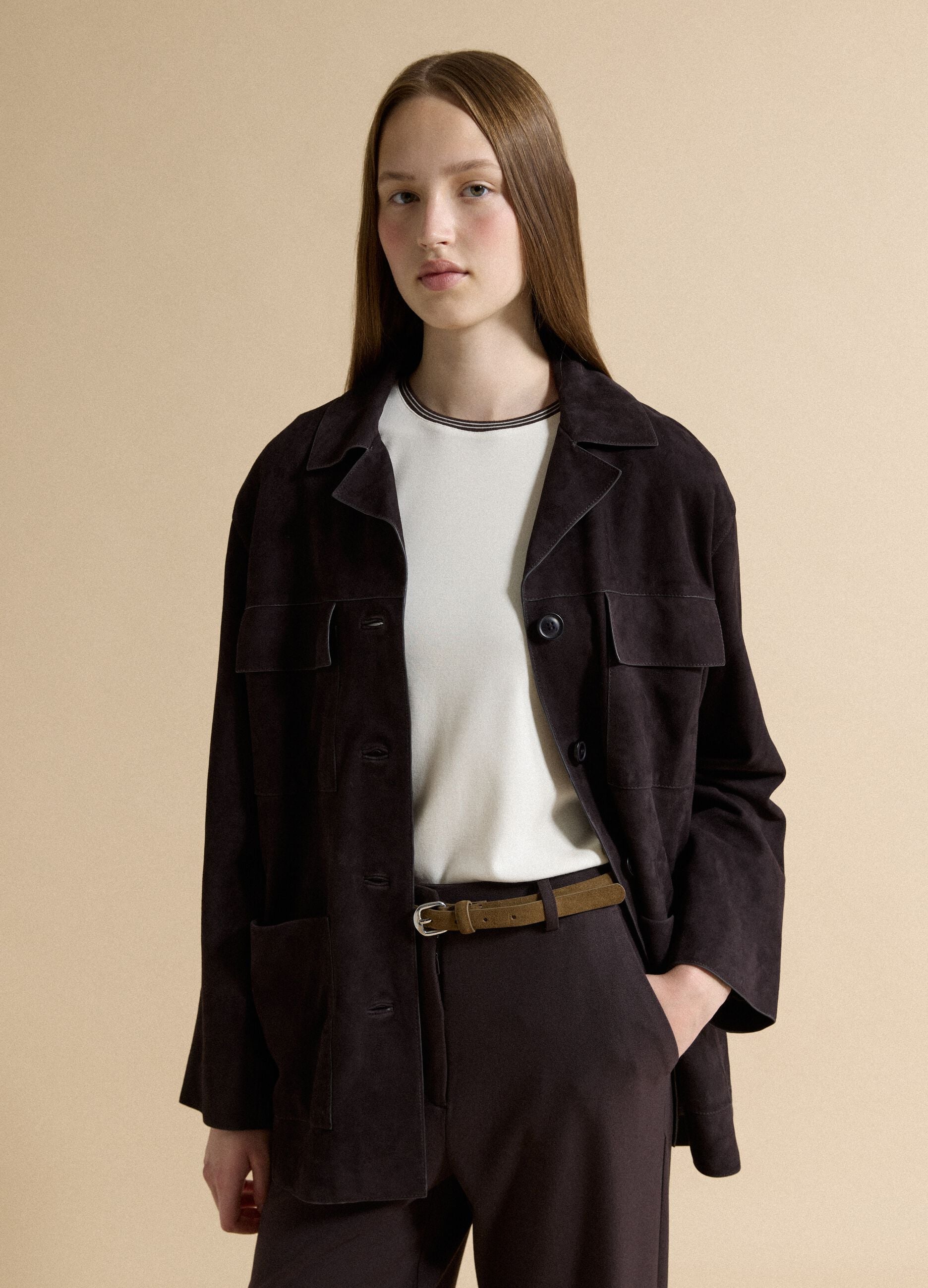 Black genuine leather jacket, regular fit