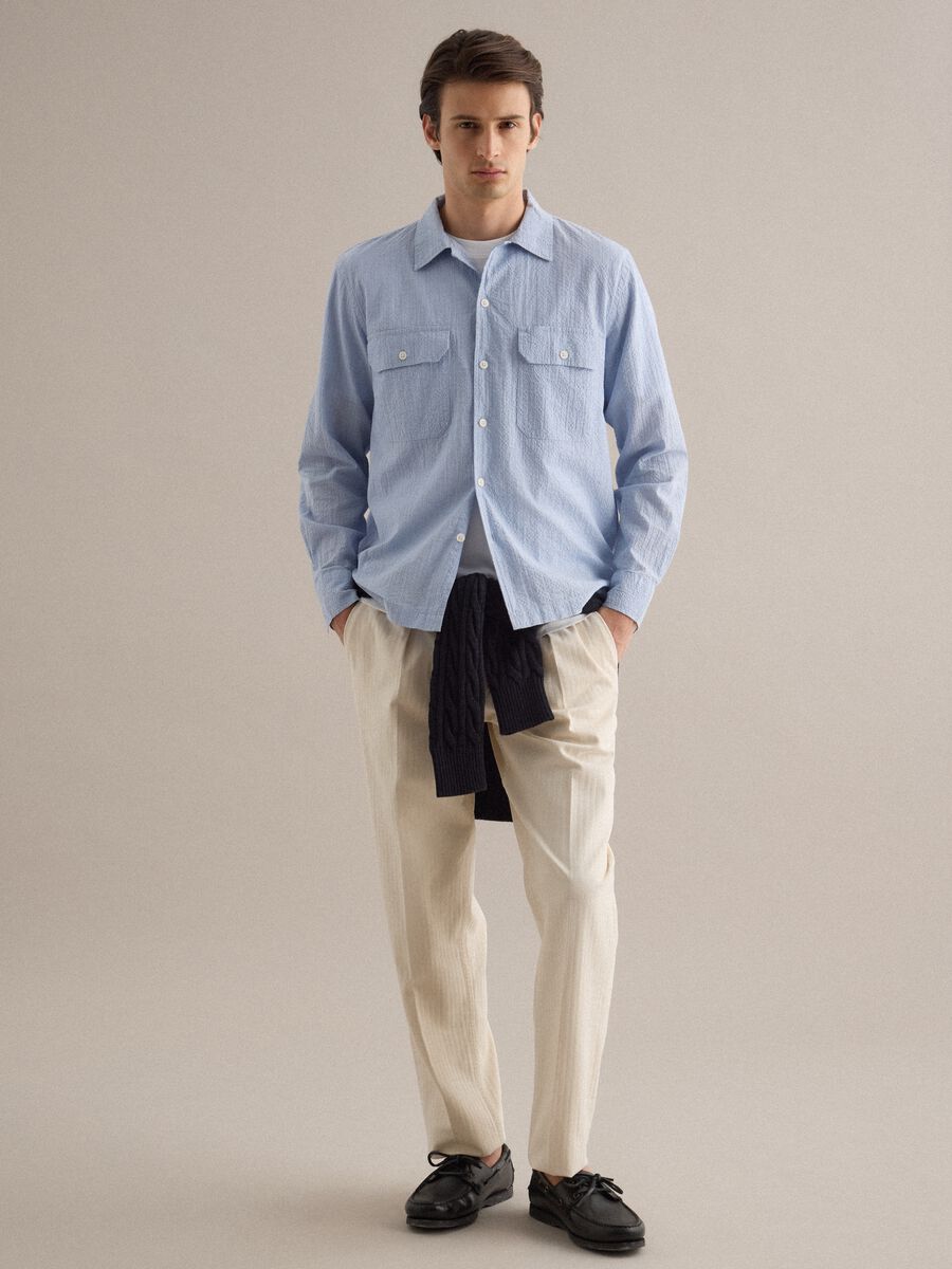 Blue stretch cotton long sleeve shirt regular fit_1