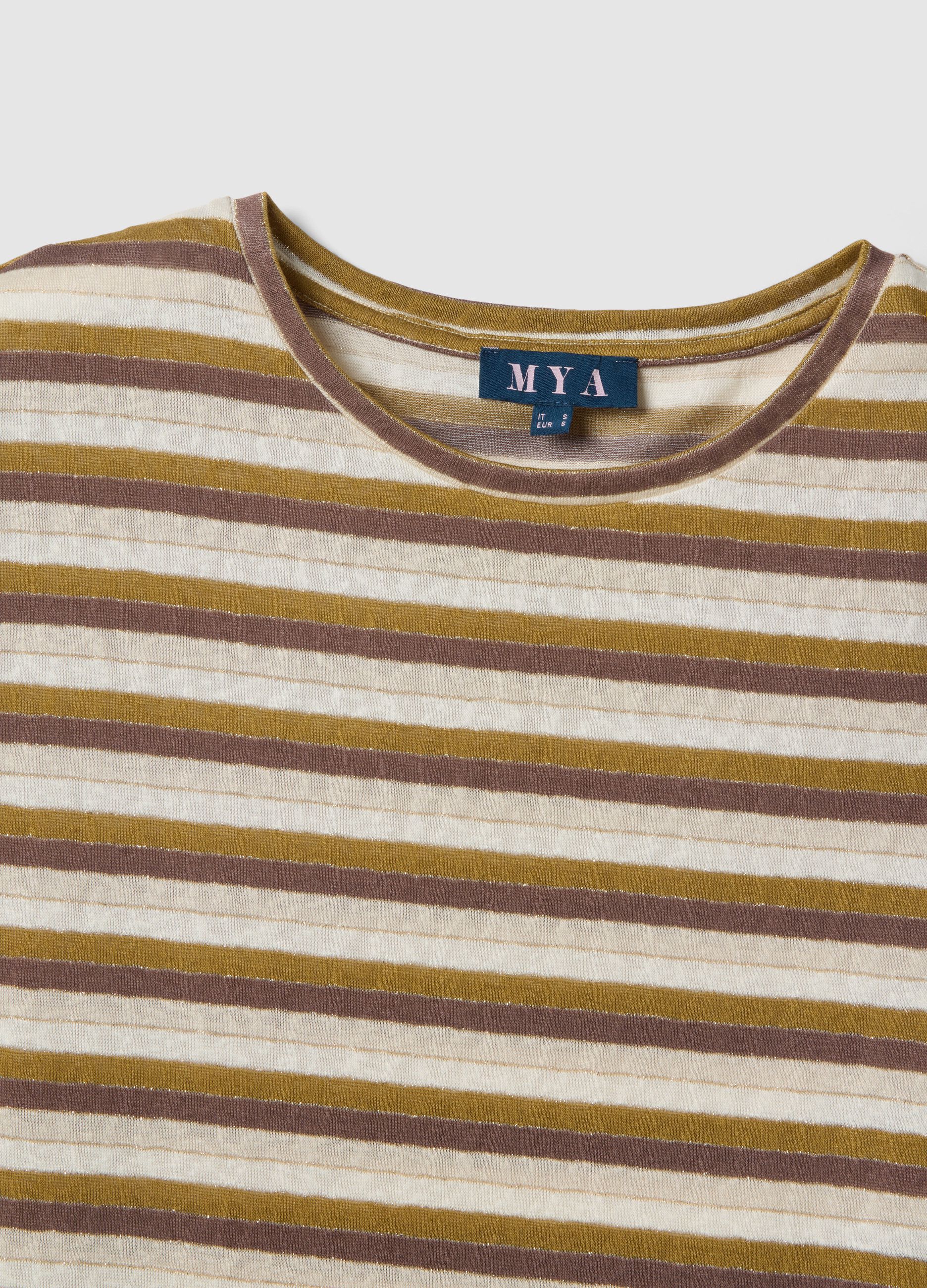 Regular-fit multicolour striped viscose-blend T-shirt