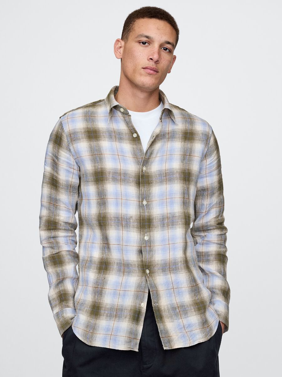 Green and Blue Checkered Cotton Blend Shirt_0
