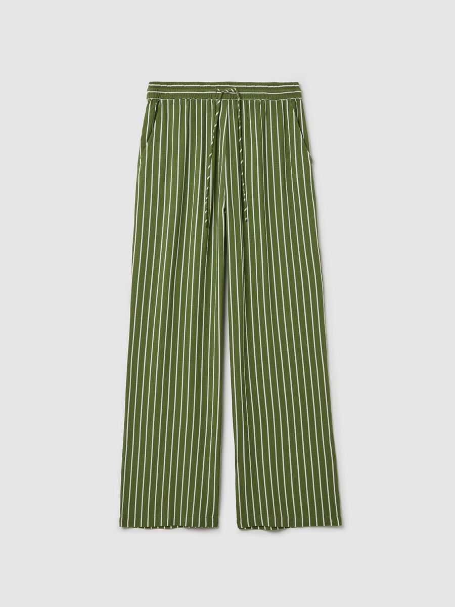 Striped green palazzo trousers in viscose and linen_4