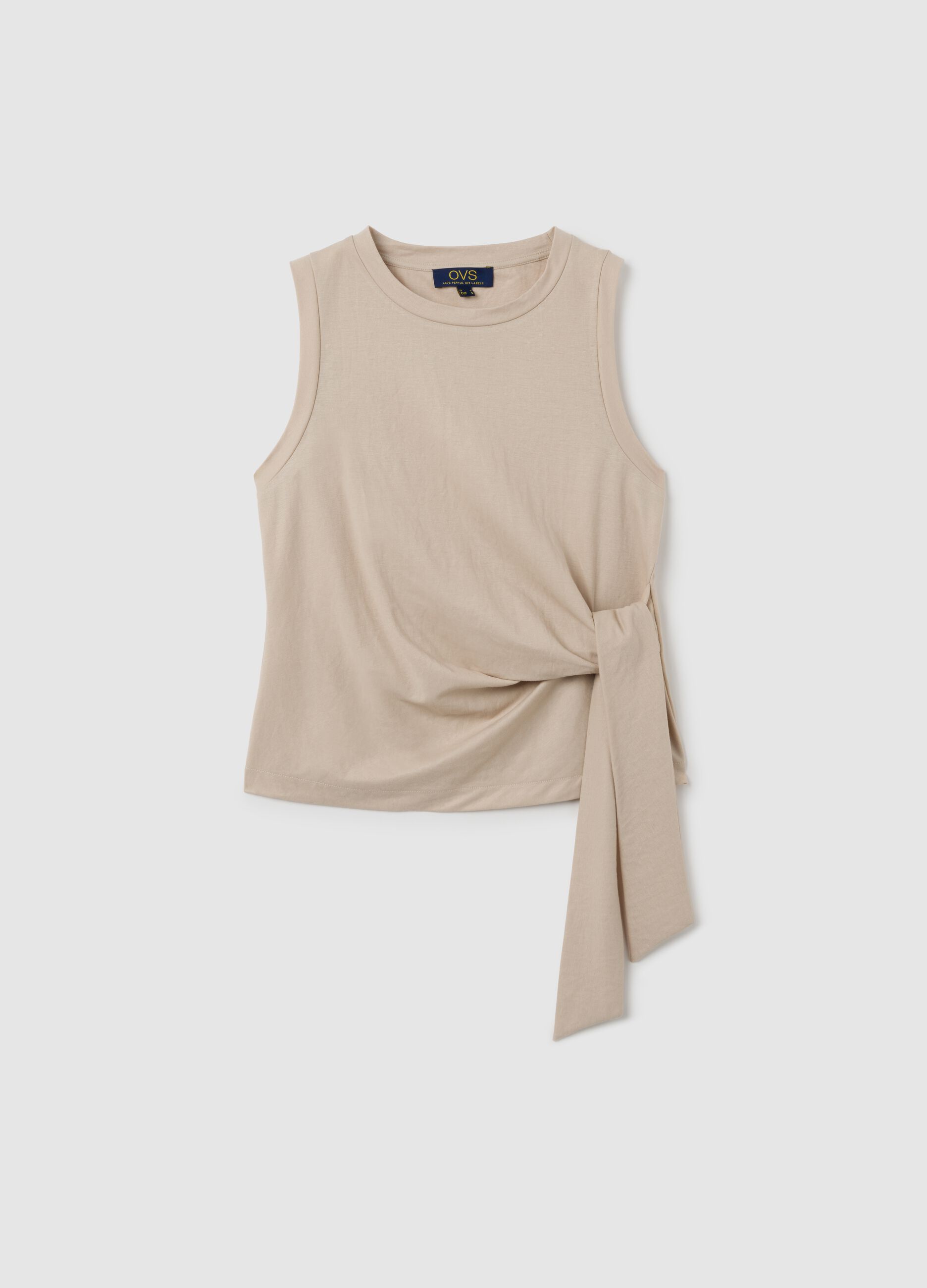 Beige mixed fitted top with knot