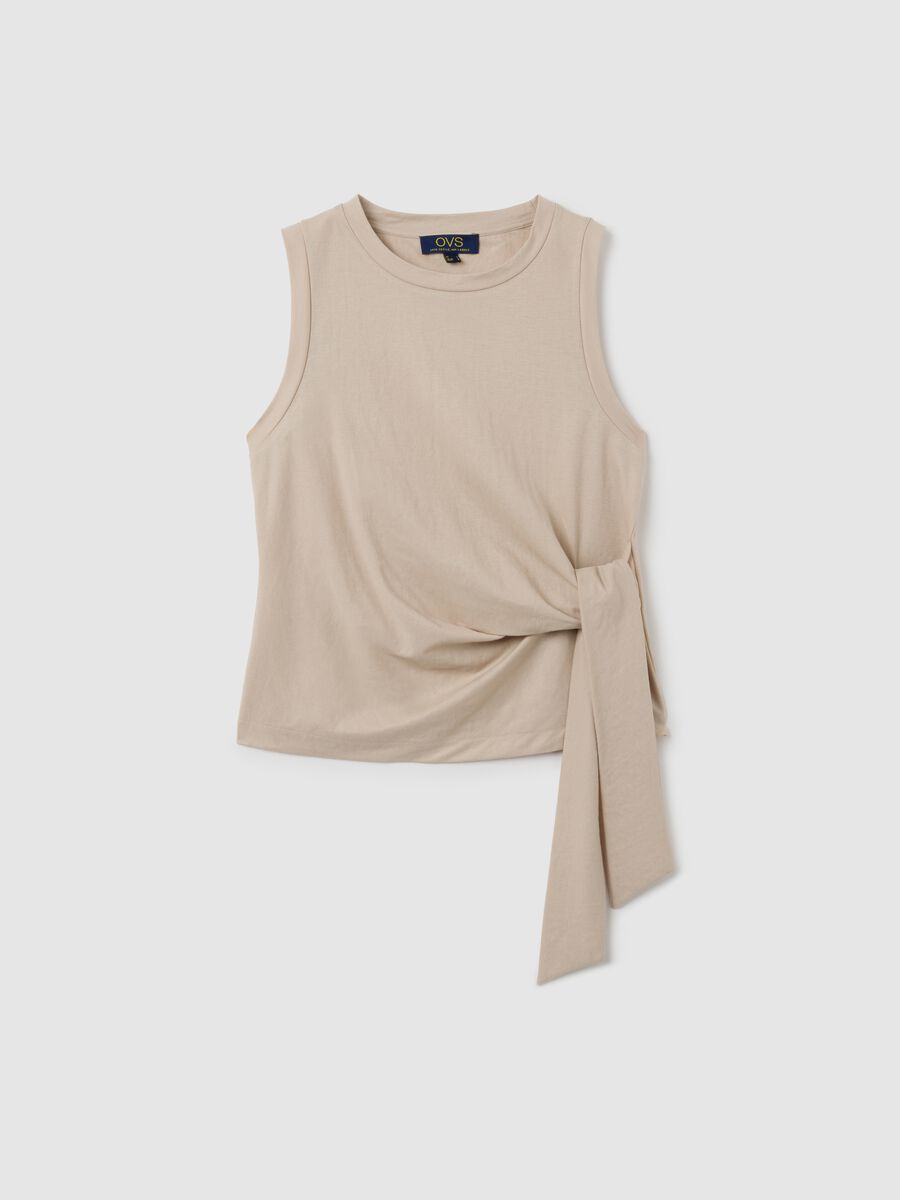 Beige mixed fitted top with knot_4