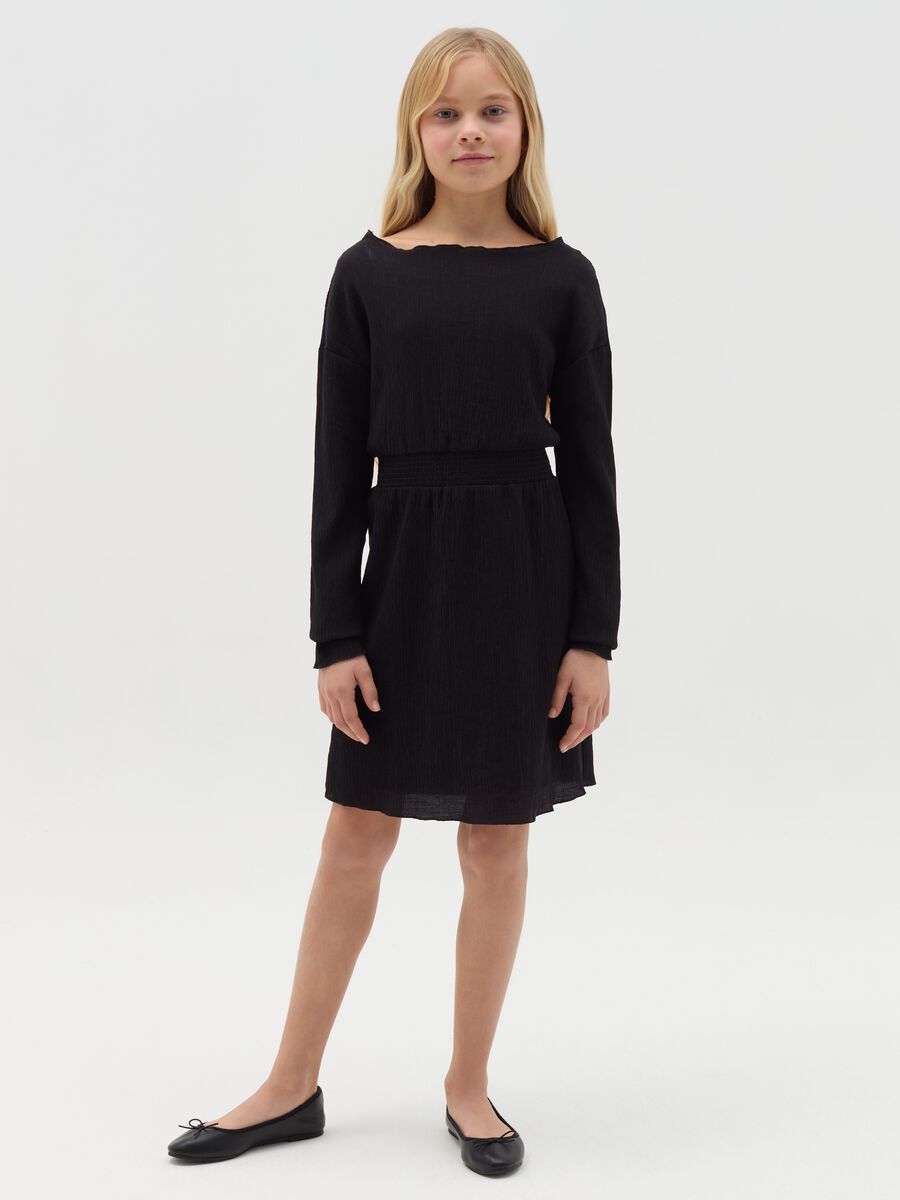 Short dress in crêpe with shirring_1