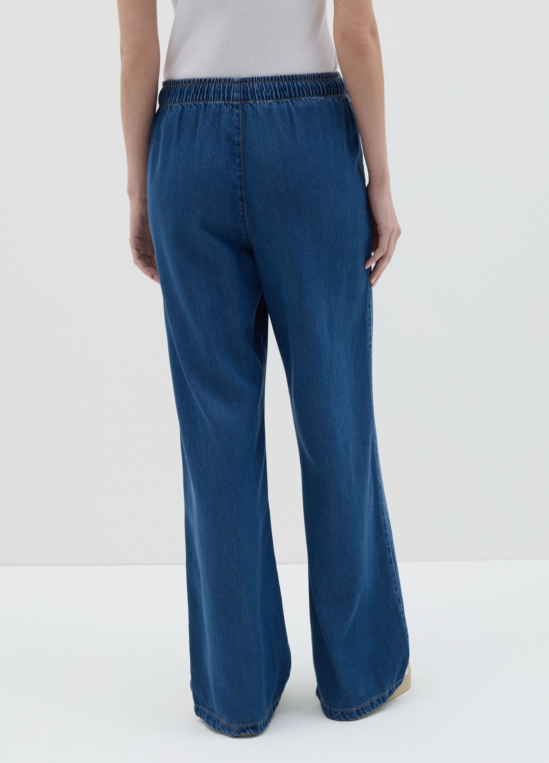 Blue relaxed-fit fluid trousers with denim effect
