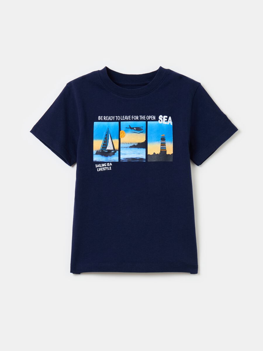 T-shirt with sailing print with embroidery_0