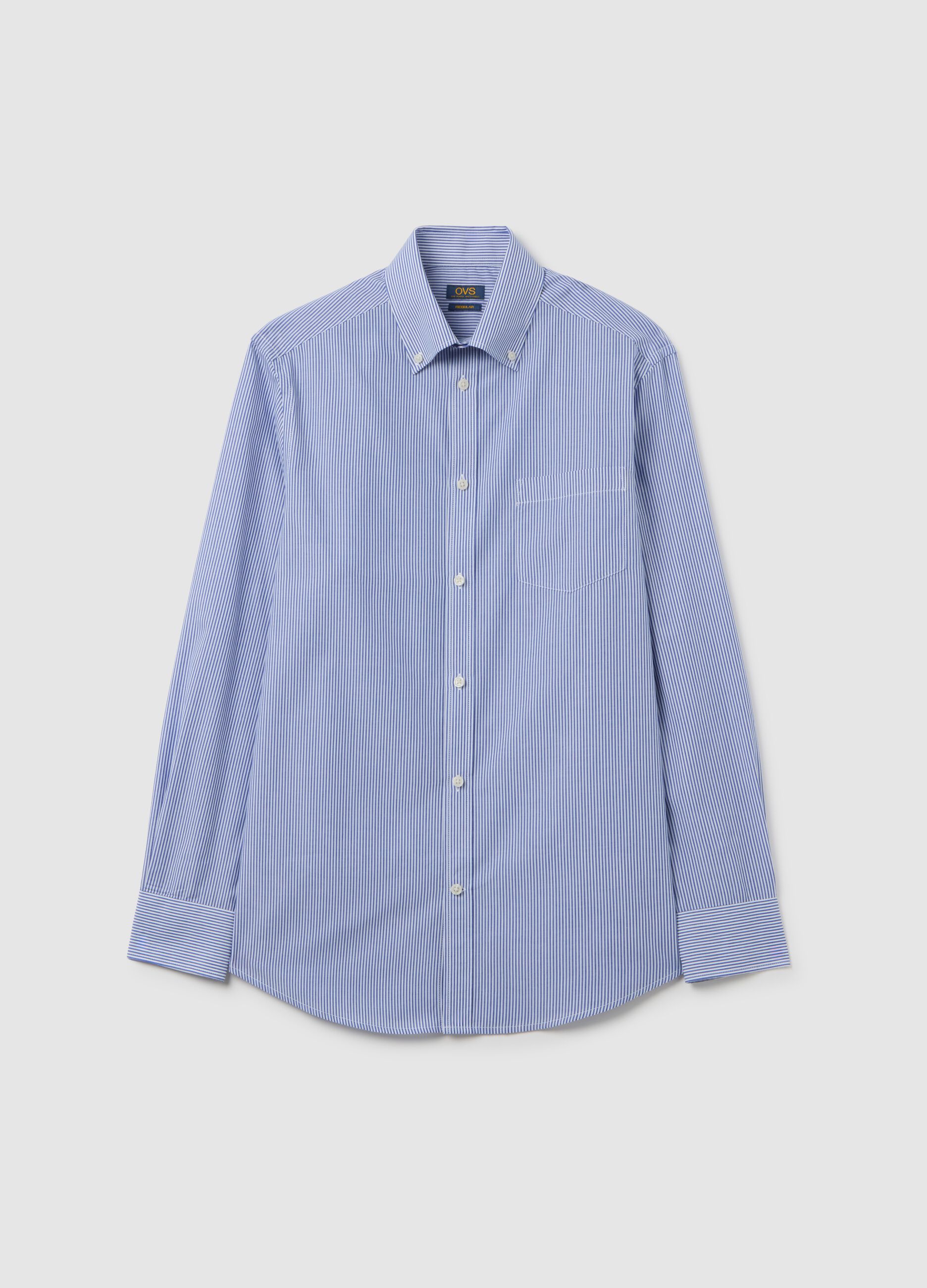 Regular blue cotton blend shirt