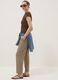 Pantaloni in misto viscosa e lino beige straight fit con coulisse_0