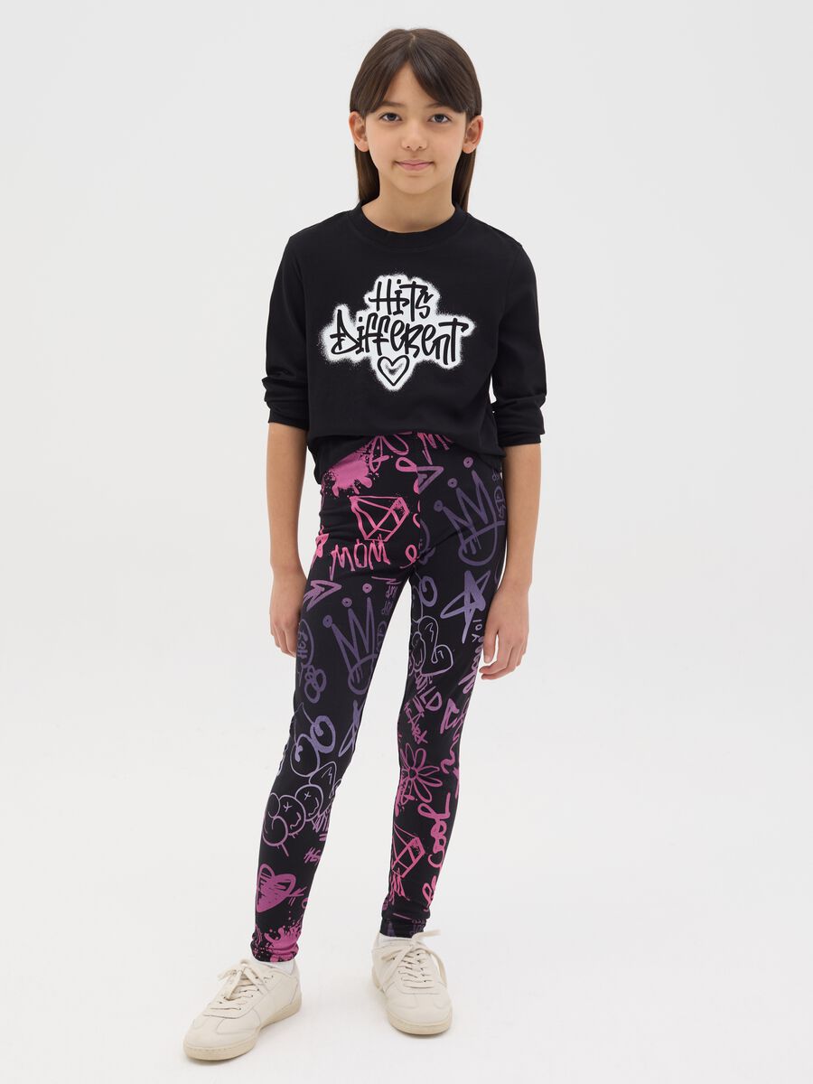 Leggings in cotone stretch con stampa graffiti_1