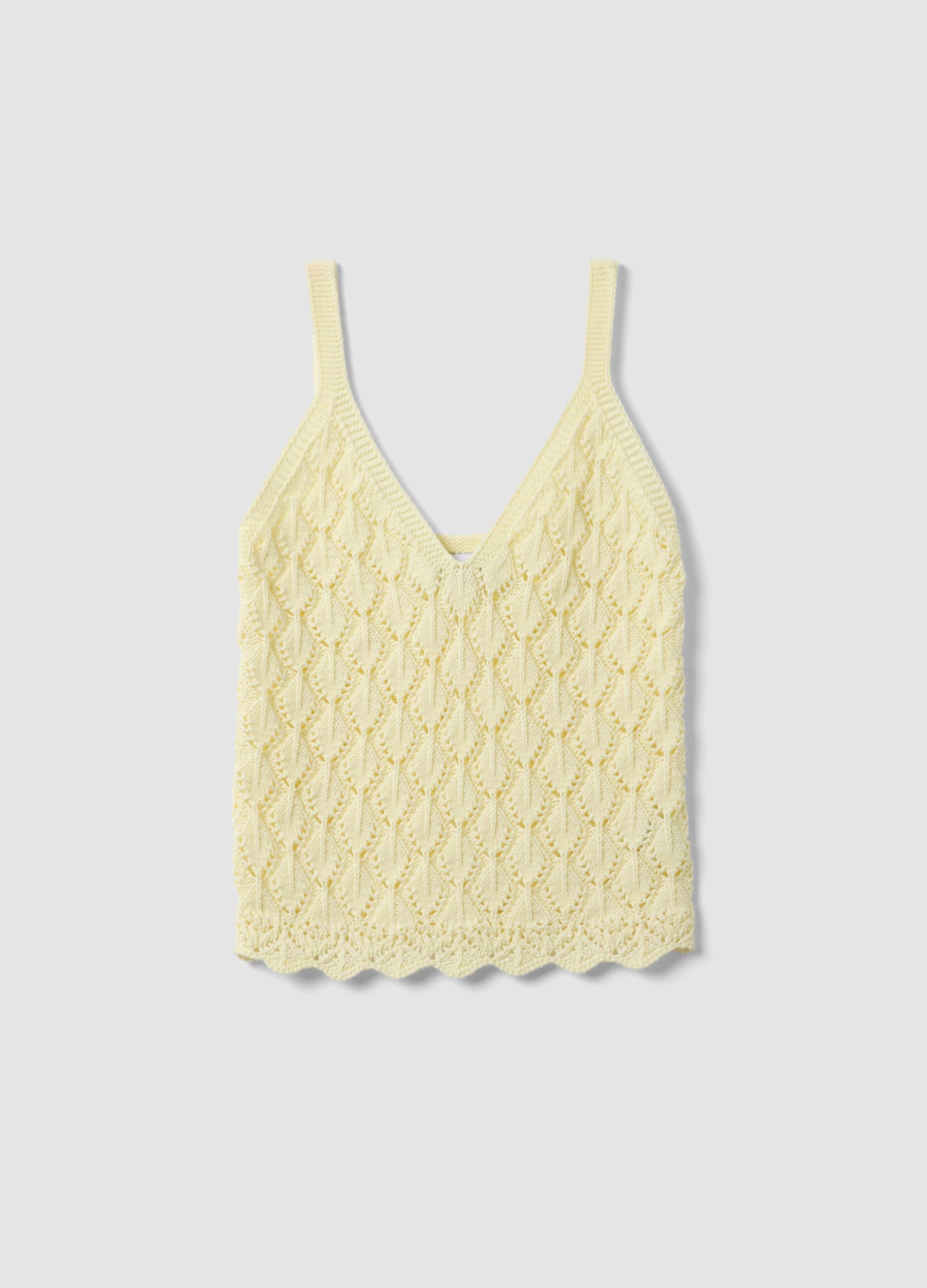 Yellow crochet waistcoat in pure cotton, regular fit