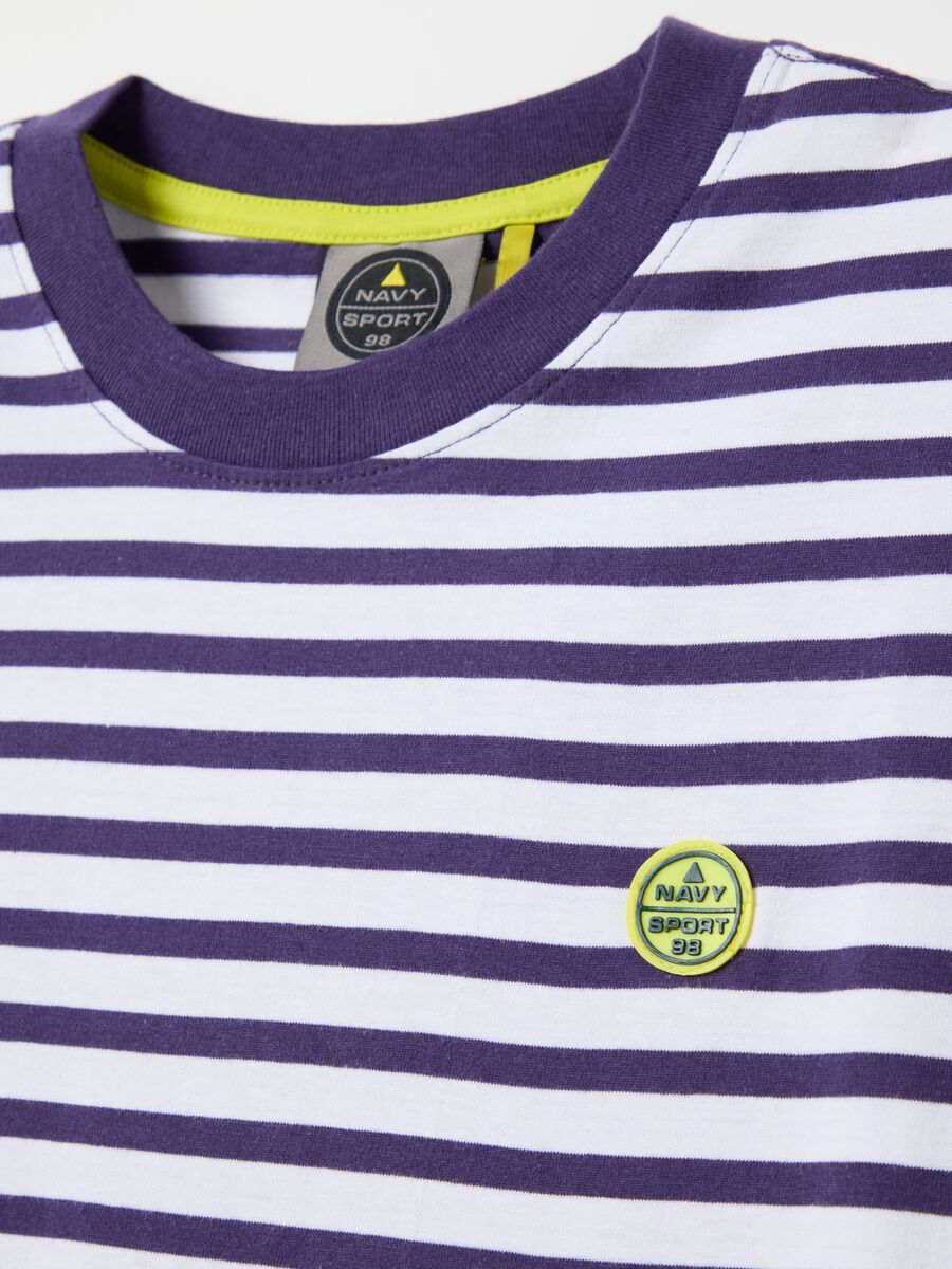Blue and white striped T-shirt with logo_5