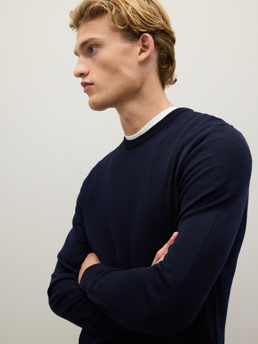 Blue merino wool crew neck jumper regular fit_3