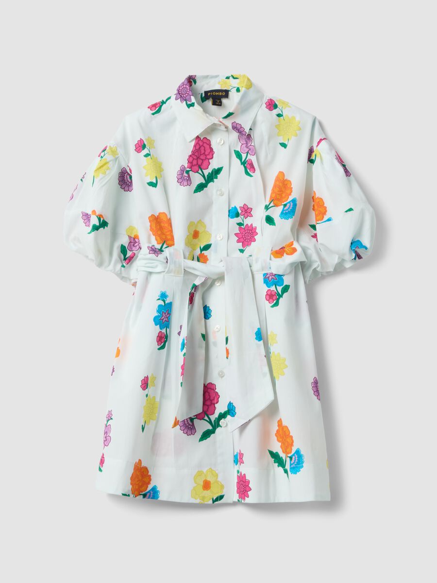 Girls&rsquo; white pure cotton dress with floral print, regular fit_3
