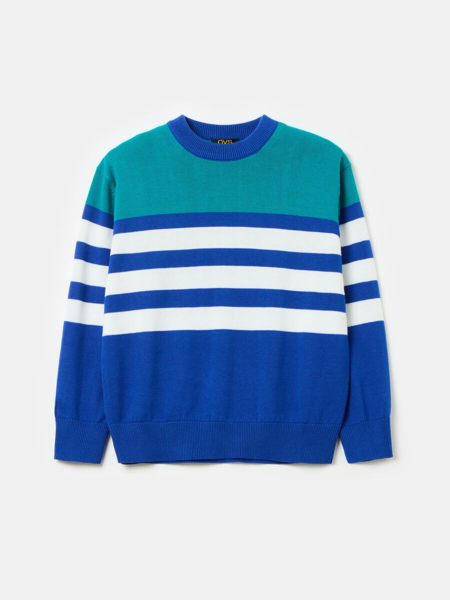 Pullover with round neck and striped design_0