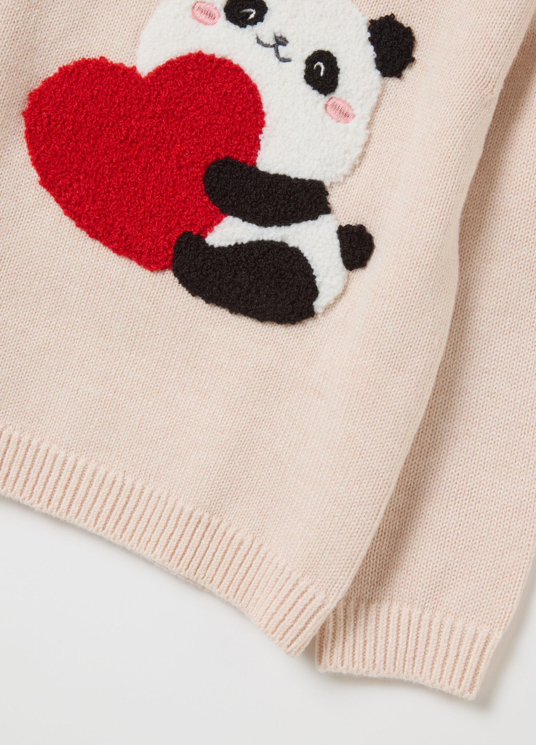Beige Sweater with Embroidered Panda