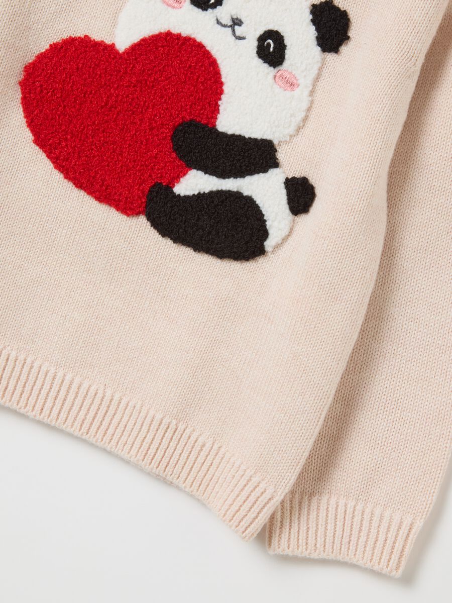 Beige Sweater with Embroidered Panda_3