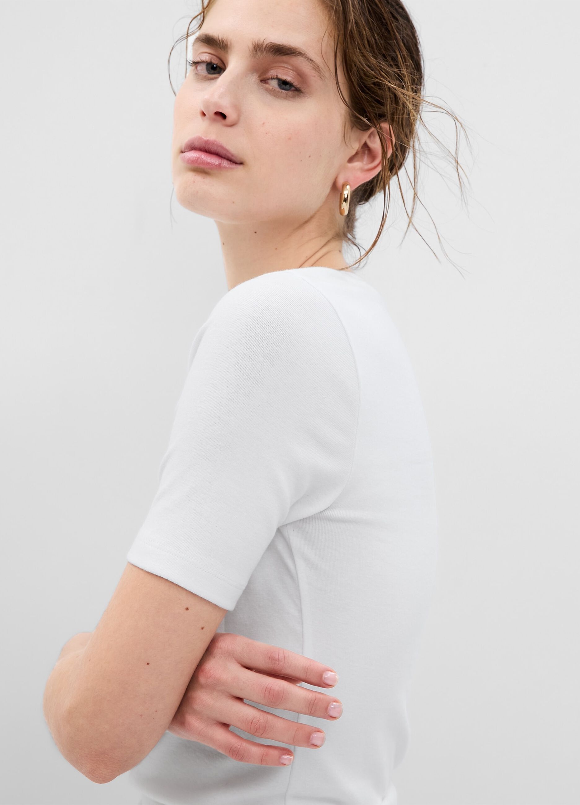 Round-neck t-shirt in stretch cotton and modal