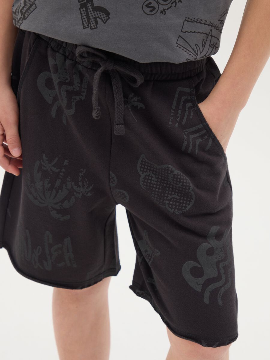 Shorts da ragazzo in puro cotone nero regular fit_2